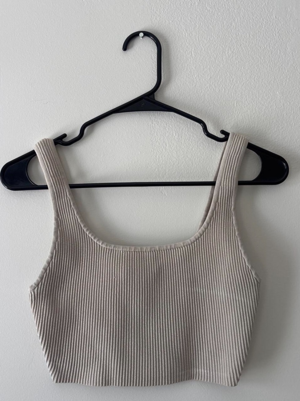 Babaton Ribbed Square-Neck Crop Tank - Beige